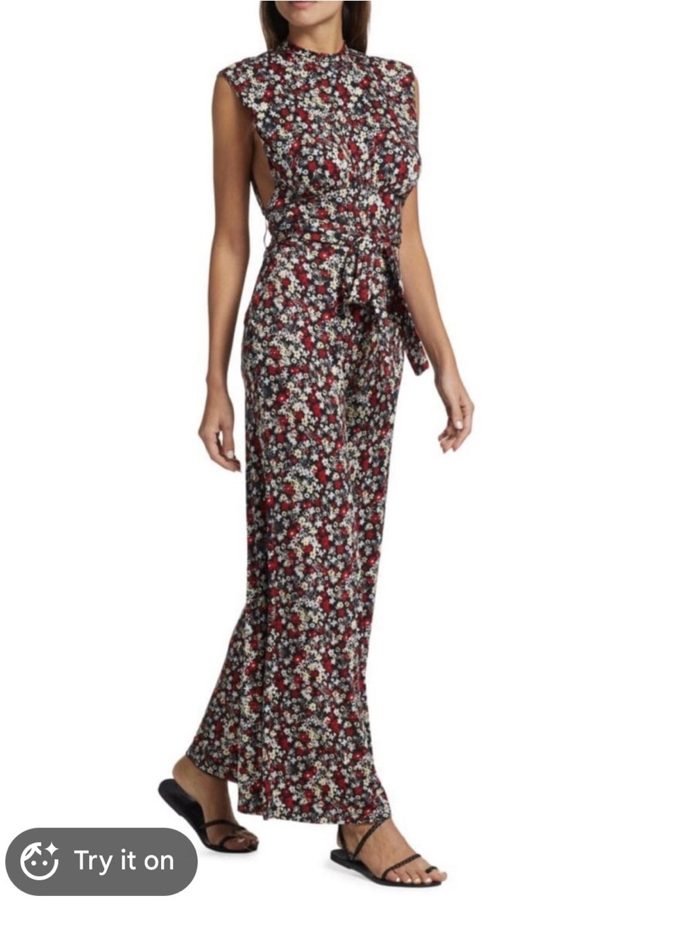 Free People Vibe Check floral jumpsuit small in black ditsy shell